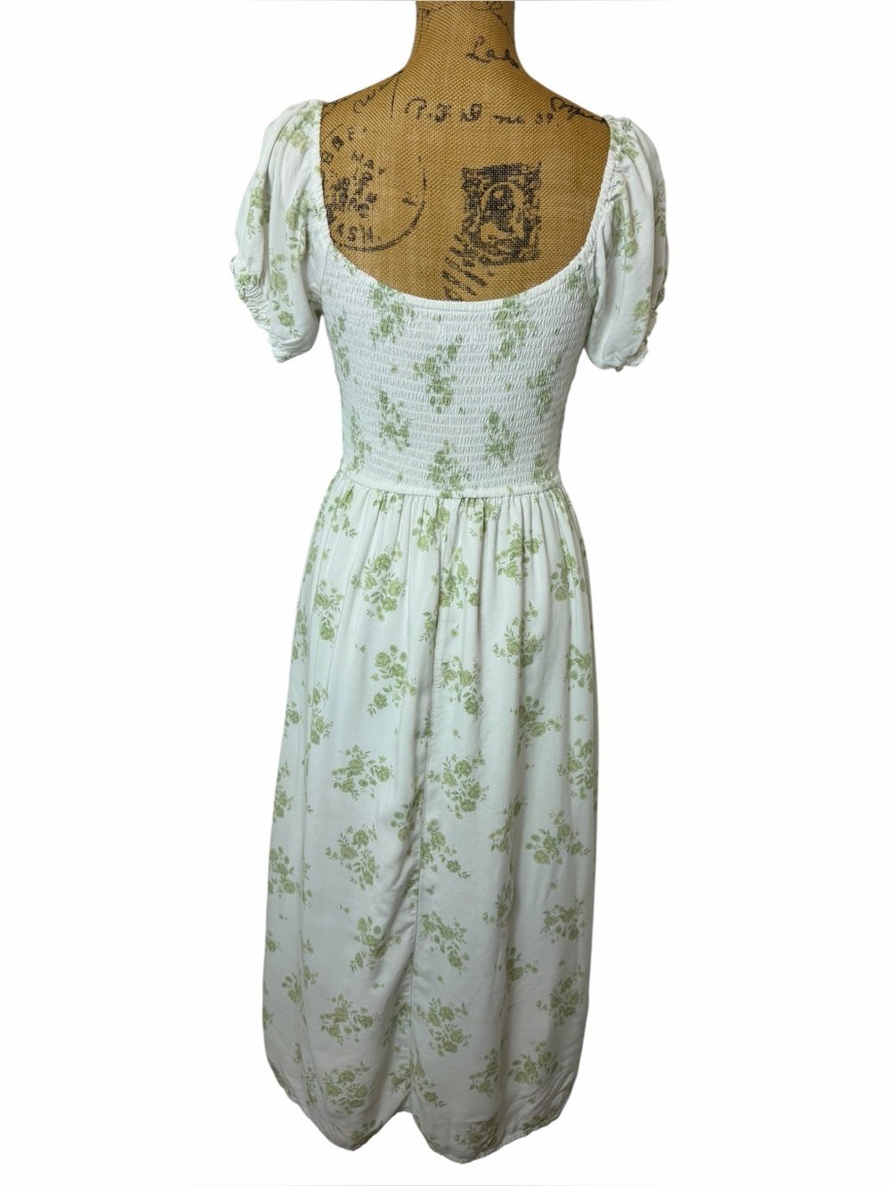 Hollister Floral Midi Dress Cottagecore Puff Sleeve Ruched Side Slit Small - Picture 5 of 6